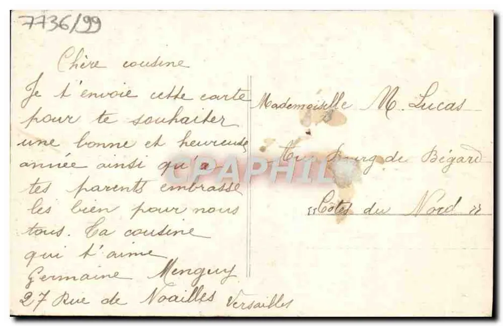 Menina segurando galhos de visco — Felicitações — F. Runvelle, n° 1006 - Verso
