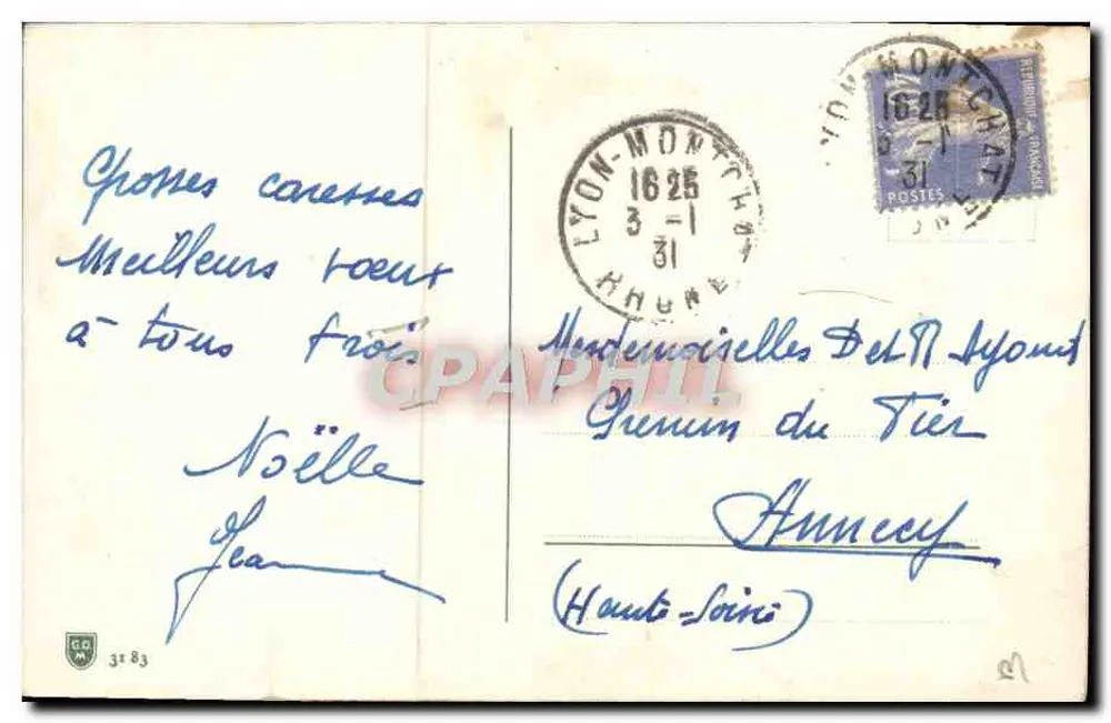 Criança olhando pela janela — cena invernal — Jeanne e Noëlle, 1931 - Verso