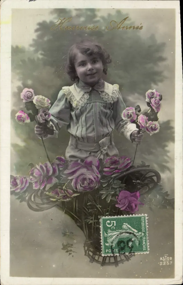 Mädchen mit Rosen — Jahr 1900 — ASTOR 2257 - Vorderseite