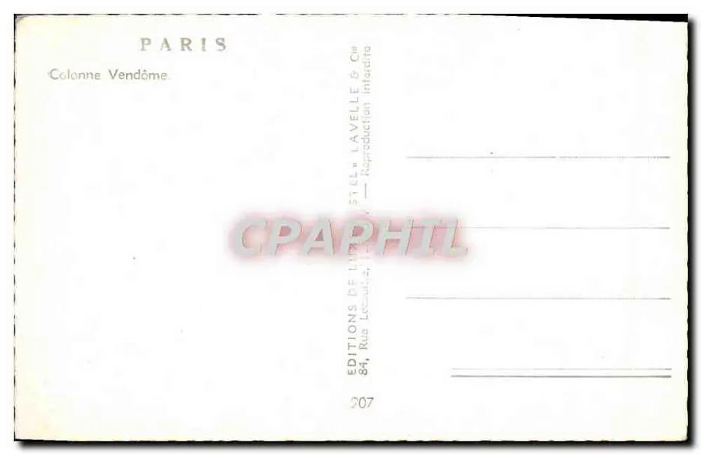 Coluna Vendôme — Paris — Edições Lavelle & Cie - Verso