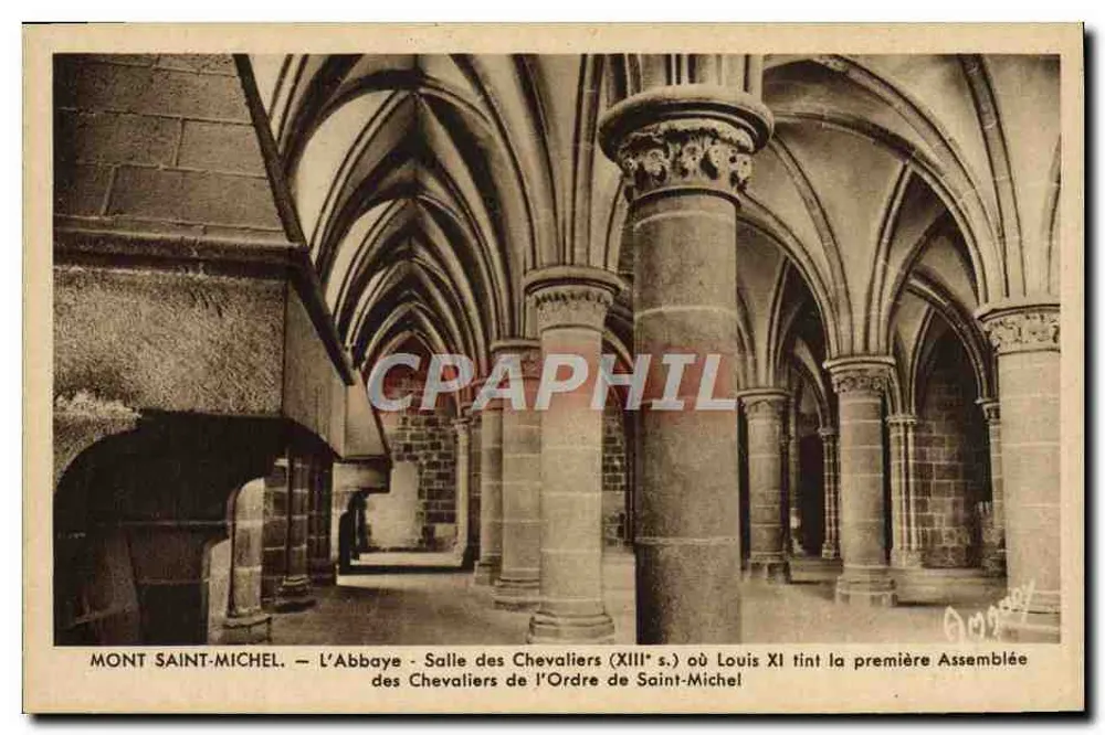 Mont Saint-Michel — Die Abtei - Saal der Ritter (13. Jahrhundert), wo Ludwig XI. die erste Versammlung des Ritterordens von Saint-Michel abhielt - Vorderseite