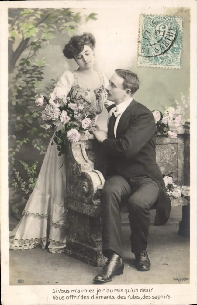 Coup de cœur — junges Paar in einer Heiratsantrags-Szene — J.K. n°180 - Vorderseite