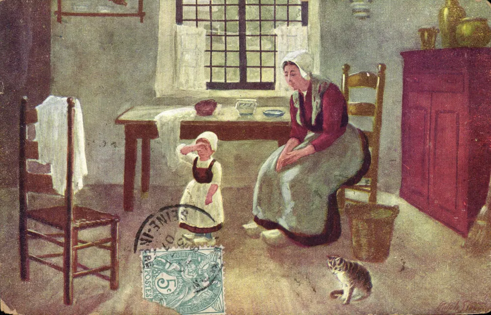 Frau und Kind in der Küche — häusliche Szene — Verlag Moka Leroux - Vorderseite