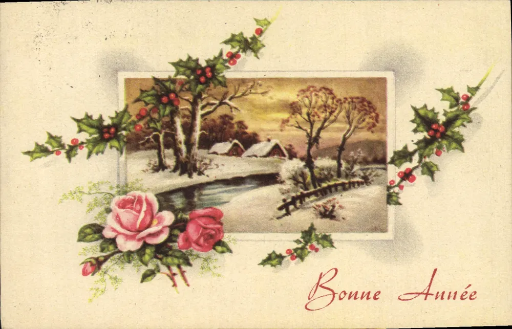 Winterlandschaft — Dekoration aus Efeu und Rosen — Verleger nicht sichtbar - Vorderseite