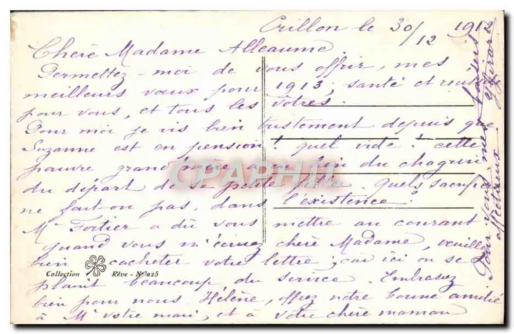 Winterlandschaft mit Kutsche — Frohe Neujahr — Verlag Oprey, Nr. 925 - Rückseite
