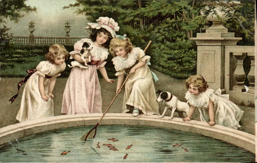 Kinder, die nahe einem Becken spielen — Verleger nicht sichtbar - Vorderseite