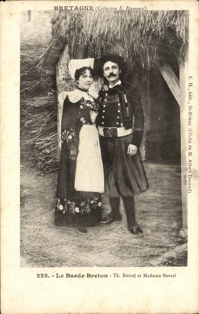 Bretanha — O Barda Bretão Th. Botrel e Sra. Botrel — E.H., edit., St-Brieuc - Frente
