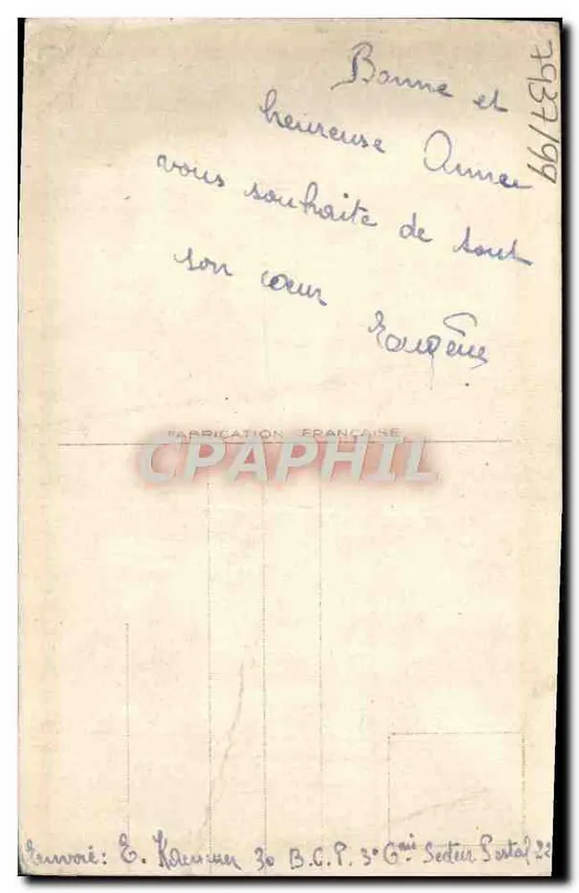 Castelo nevado — cena invernal — E. Kaeuwer, 3e B.G.P. 3e Setor Postal 22 - Verso