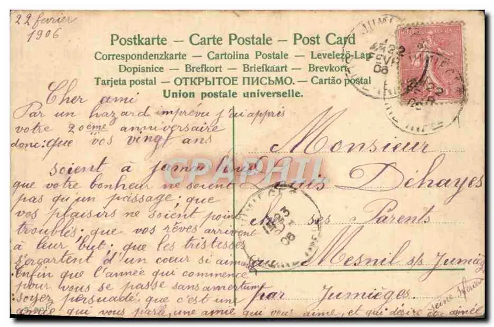 Fleurs printanières — Anniversaire — Carte postale multilingue - Rewers