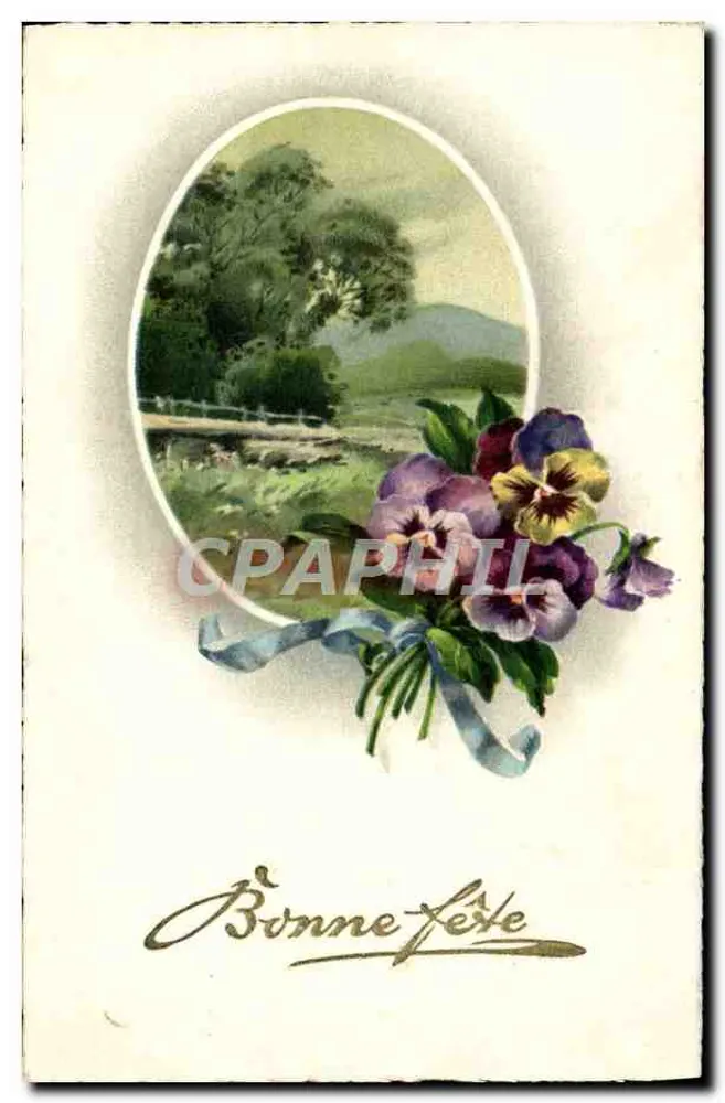 Landschaft und Blumen — Frohe Geburtstagskarte — Verlag nicht sichtbar - Vorderseite