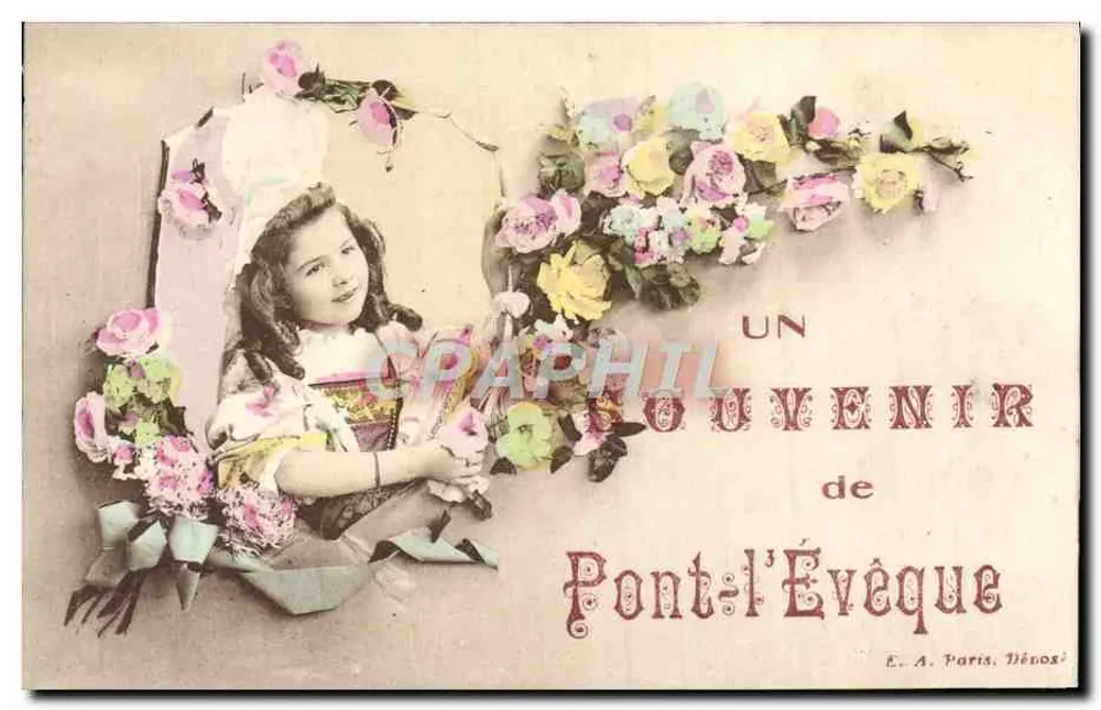 Mädchen in einem blumigen Rahmen — Un Souvenir de Pont-l'Évêque — E. A. Paris, Déposé - Vorderseite