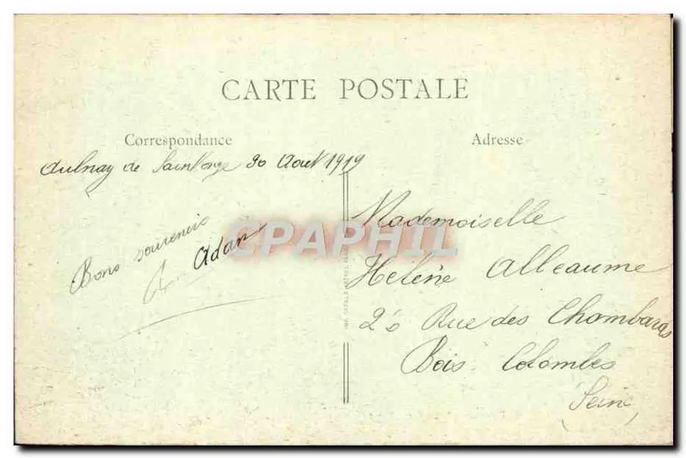 Aulnay (Ch.-Inf.) — Vue Générale prise du Clocher de l'Église — Éditeur inconnu, n°6 - Verso