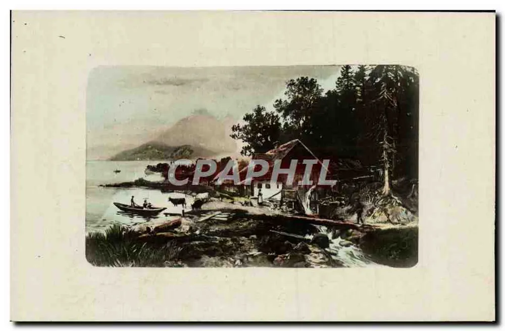 Paisagem lacustre com casa e barco — editor 'ALLYSOBION' N° 101 - Frente
