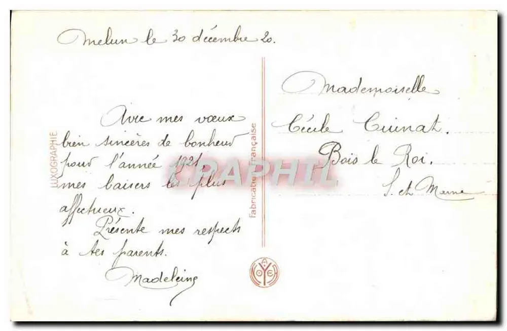 Winterlandschaft mit Brücke — 'Guten Jahresbeginn' — Luxographie Française n°165 - Rückseite