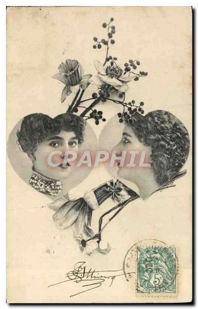 Zwei junge Frauen — Herzgestaltiges Portrait — Verlag B.K.W.I. n° 6976 - Vorderseite
