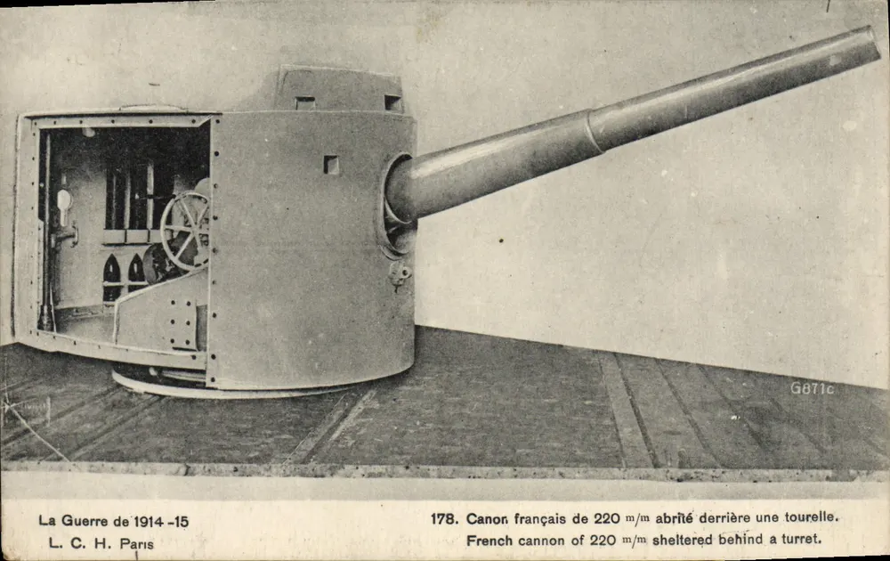 Französischer 220 m/m-Kanone hinter einer Turmstellung — Der Krieg 1914-15 — L. C. H. Paris, Nr. 178 - Vorderseite