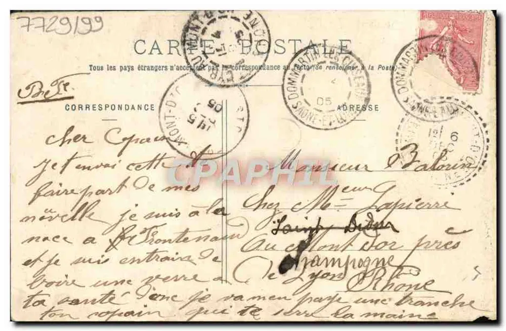 Les Courtisailles — O cortesão beija sua prometida — L. Ravier, editor, Bourg - Verso