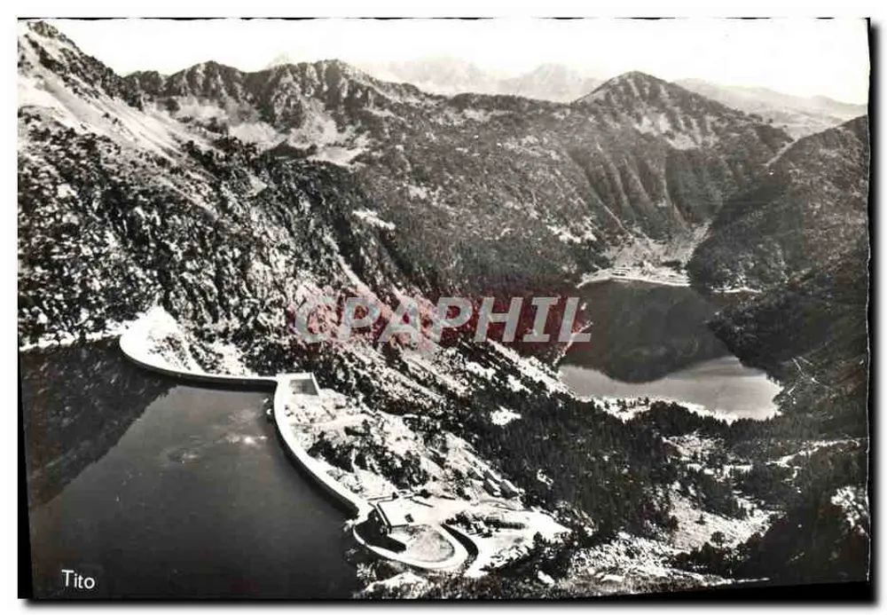 Lago e Barragem de Cap de Long — vista aérea nevada — editor Tito - Frente