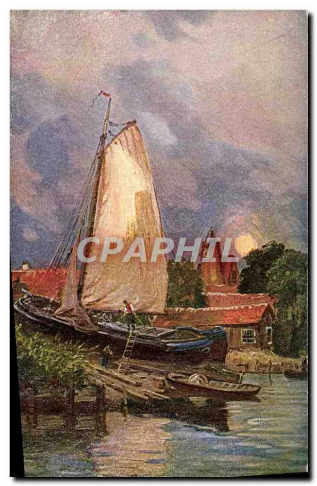 Embarcação a vela no porto — cena de praia — editor IMPORT, n° de série 4014 - Frente
