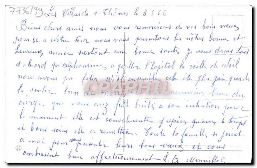 Paisagem invernal — Boas Festas — editor desconhecido, n° de série 7736/59 - Verso
