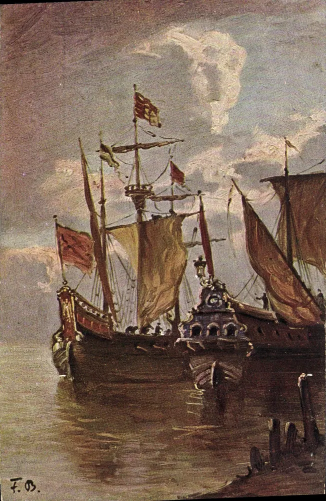 Navio a vela — porto — desenho de F.O. — editor Hansa, série 180 - Frente