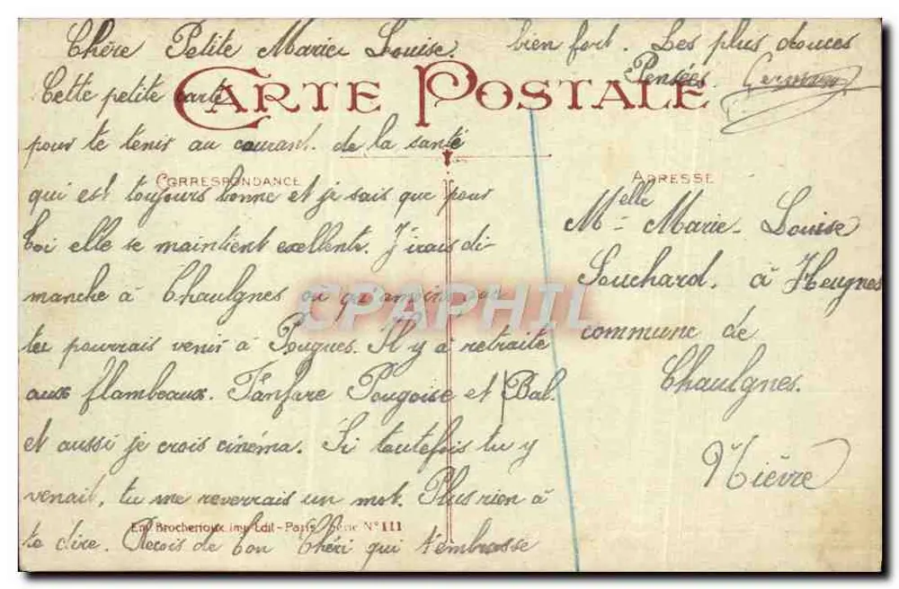 Amizade — Carte postal de Amizade — Ed. Brochetoux, N° 111 - Verso