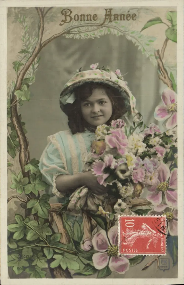 Menina com buquê — Boa Ano — Oricellé, n°301 - Frente