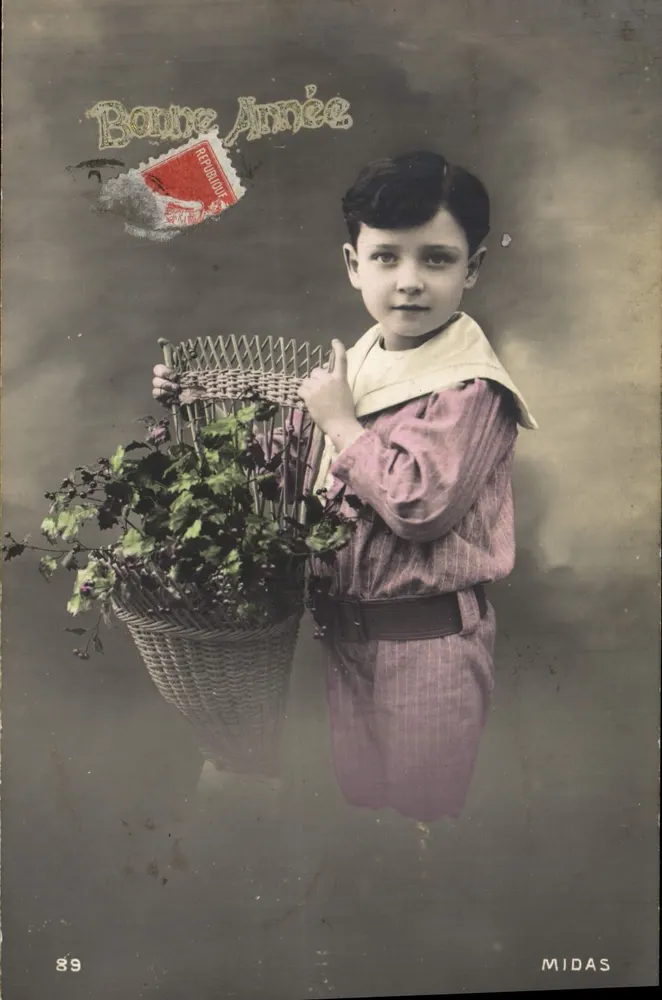 Niño sosteniendo un cesto de uva — Buena Año — MIDAS, n°89 - Anverso