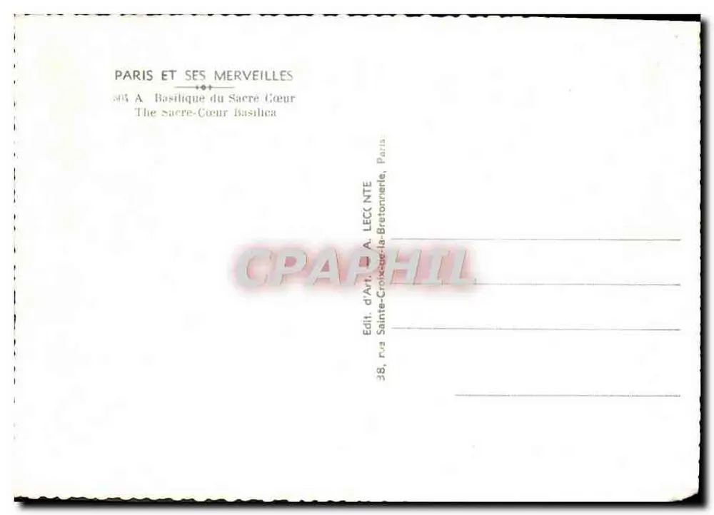Basilika des Heiligen Herzens — Paris — Verlag A. Leccia, Paris - Rückseite