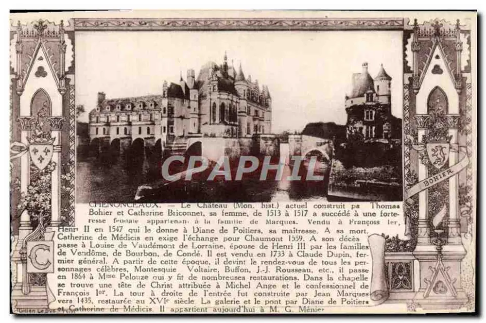 Chenonceaux — Le château (Mon. hist.) avec texte historique imprimé et éditeur 'BOHIER' - Awers