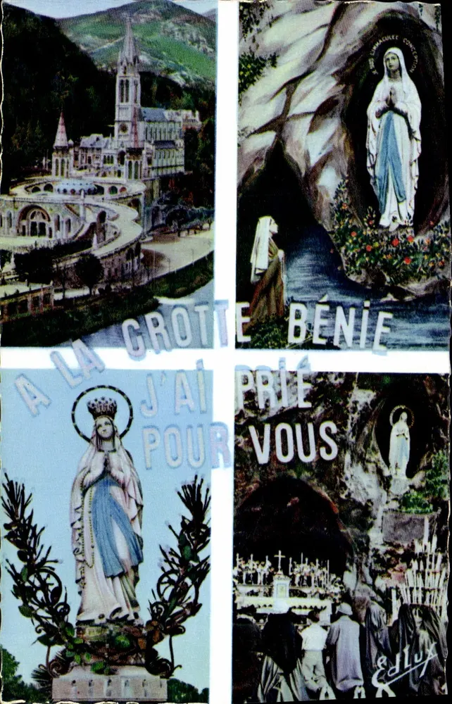 Die Grotte von Lourdes — Die Basilika, Die Erscheinung — Verleger P. Dujecet, Nr. 4 - Vorderseite