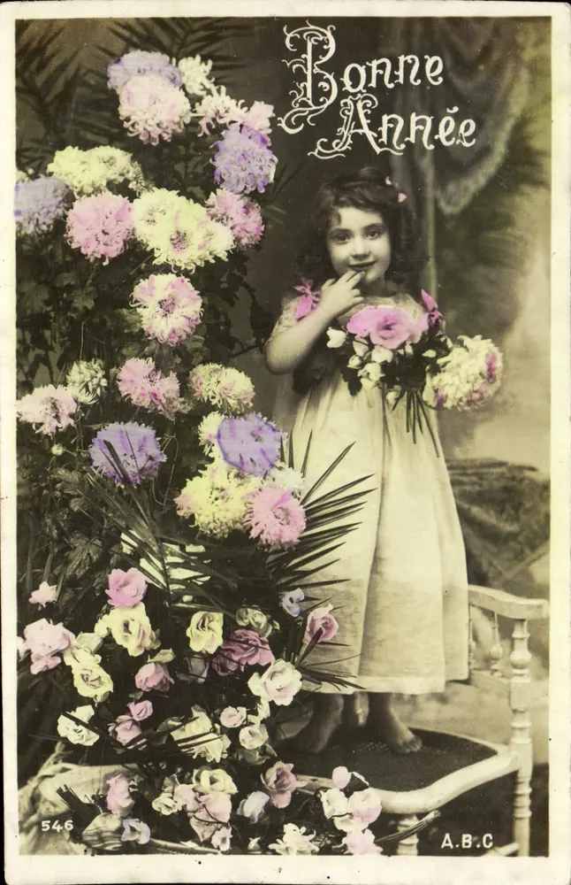 Menina cercada de flores — Boa Ano — A.B.C. n° 546 - Frente