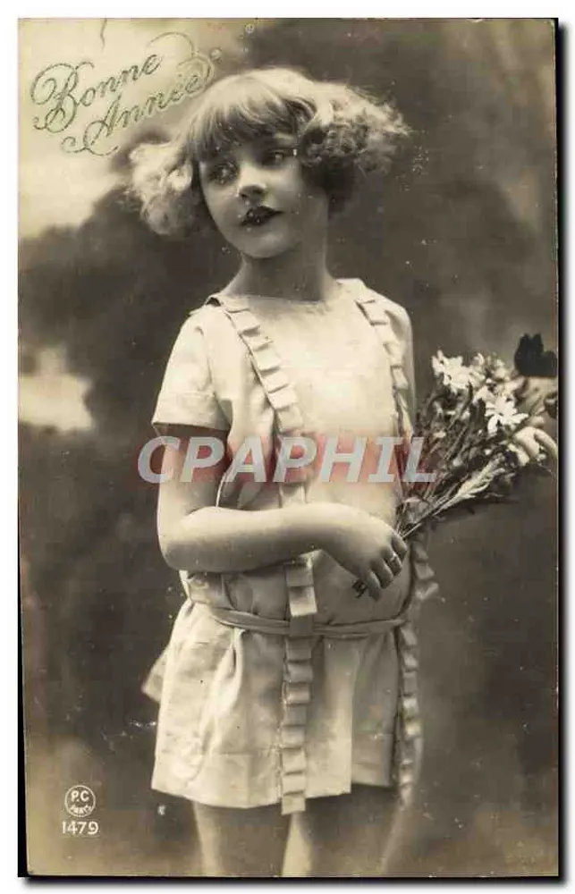 Kleine Mädchen mit Blumenbouquet — Frohe Neujahr — P-C Paris Nr. 1479 - Vorderseite