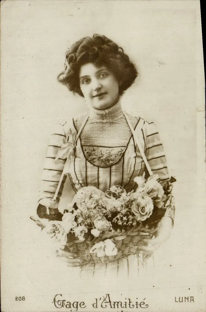 Junge Frau mit Blumenstrauß — Grâce d'Amitié — Verlag LUNA, n° 208 - Vorderseite
