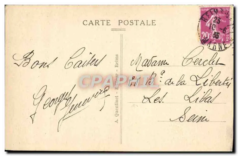 Reims — A Catedral — A. Quentlin, n°190 - Verso