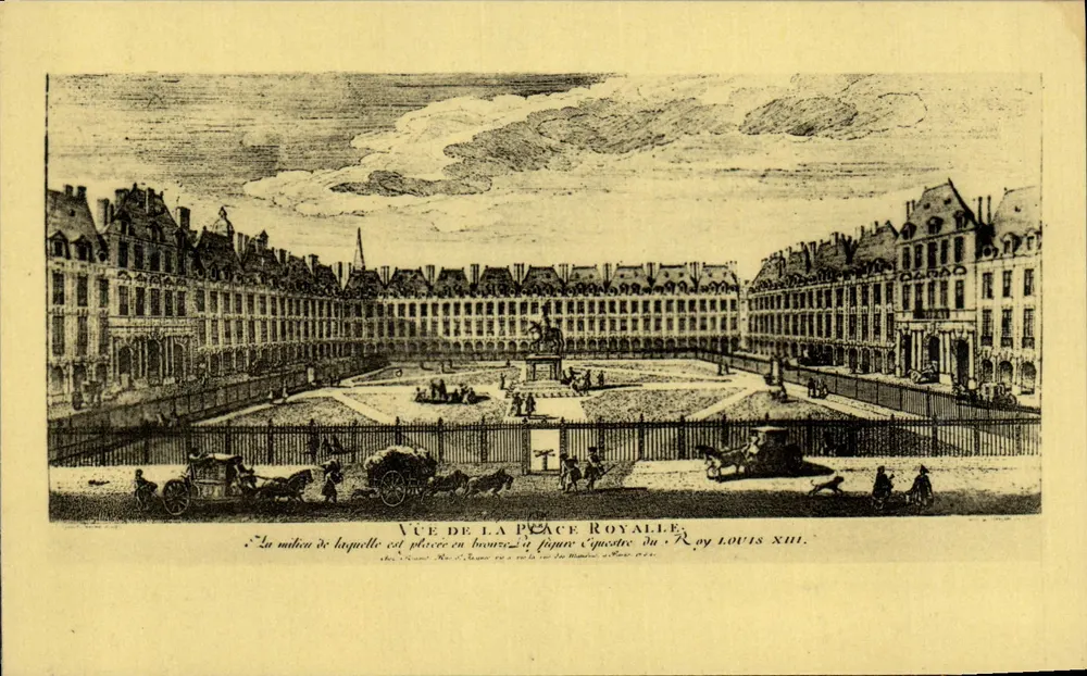 Königsplatz — Ansicht des Königsplatz mit der Reitstatue des Königs Ludwig XIII. — Kupferstich von Rigaud — Verlag Nathan - Vorderseite