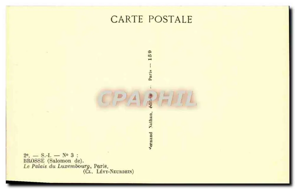 O Palácio do Luxembourg — Paris — editor Nalban, n° 159 - Verso