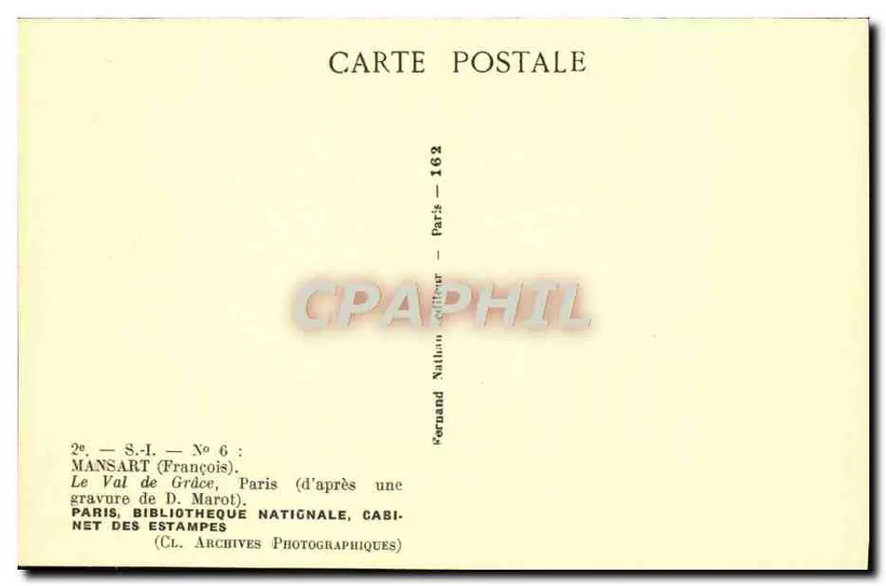 Der Val de Grâce — perspektivische Ansicht — Kupferstich von D. Marot, veröffentlicht von Fernand Nattan - Rückseite