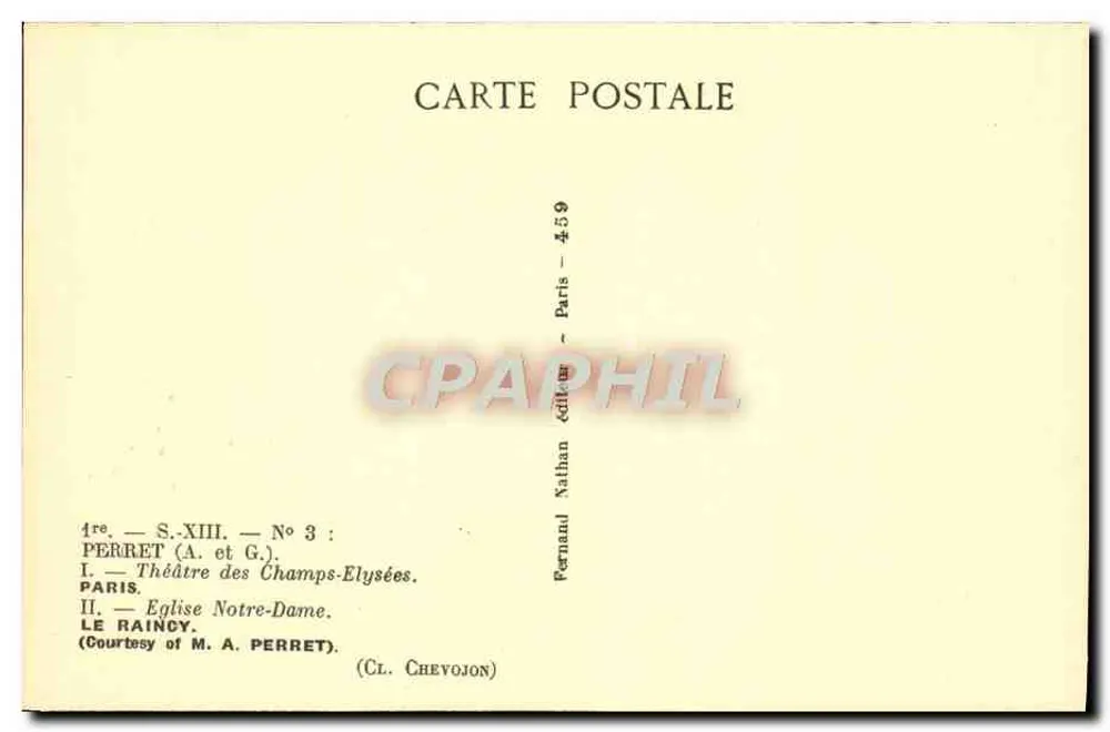 Théâtre des Champs-Élysées — Kirche Notre-Dame de Le Raincy — Verlag Fernand Nathan, Nr. 459 - Rückseite