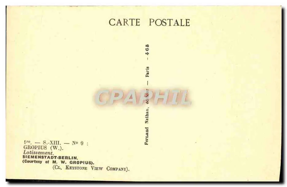 Siemenstadt-Berlin — Gropius-Viertel — Verleger Nathan, Paris, Nr. 9 - Rückseite