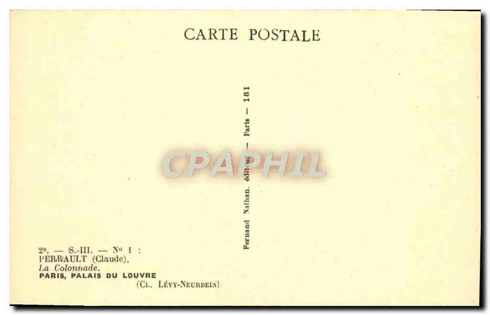 Paris, Palast des Louvre — Die Säulenreihe — Verlag PERRAULT (Claude), Nr. 1 - Rückseite