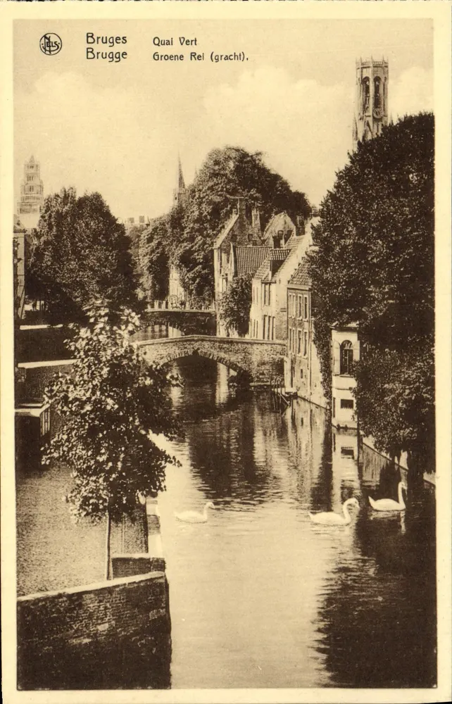 Bruges - Quai Vert (Groene Rei) — vista do canal com cisnes — editor JELS - Frente