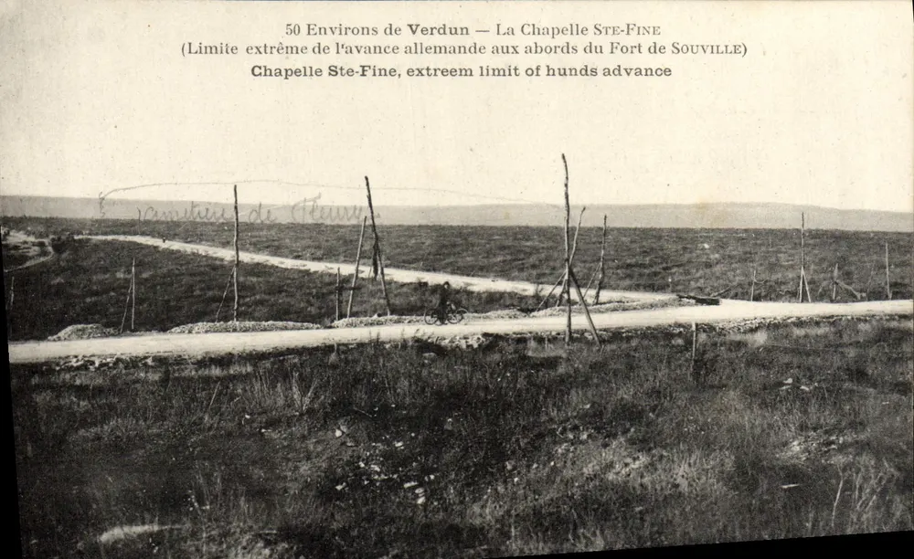 Um Verdun — La Chapelle Ste-Fine — äußerste Grenze des deutschen Vormarsches in der Nähe des Fort de Souville - Vorderseite