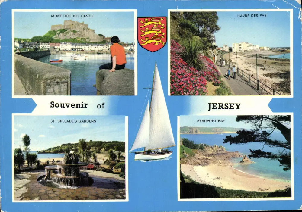 Mont Orgueil Castle — Havre des Pas — St. Brelade's Gardens — Beauport Bay — Souvenir of Jersey — éditeur E. T. W. DENNIS & SONS LTD. - Frente