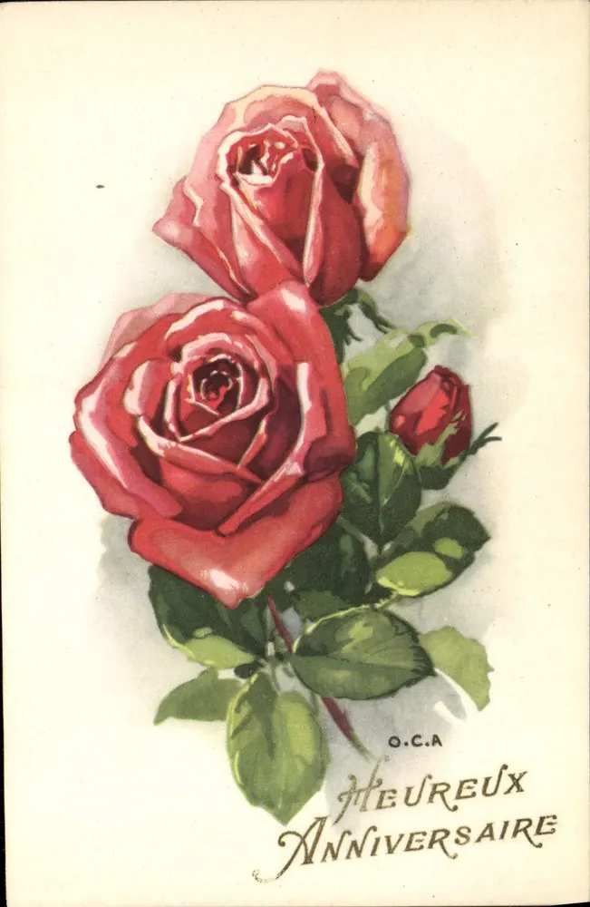 Duas rosas vermelhas — Aniversário — O.C.A. - Frente