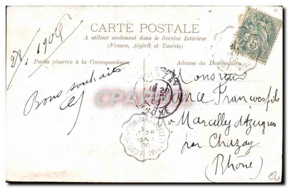 Senhor — Rosas — Carta postal francesa - Verso