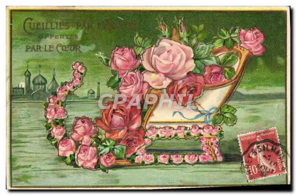 Rosas em um cadeira — oferecidas pela amizade — série 3011, Paris - Frente