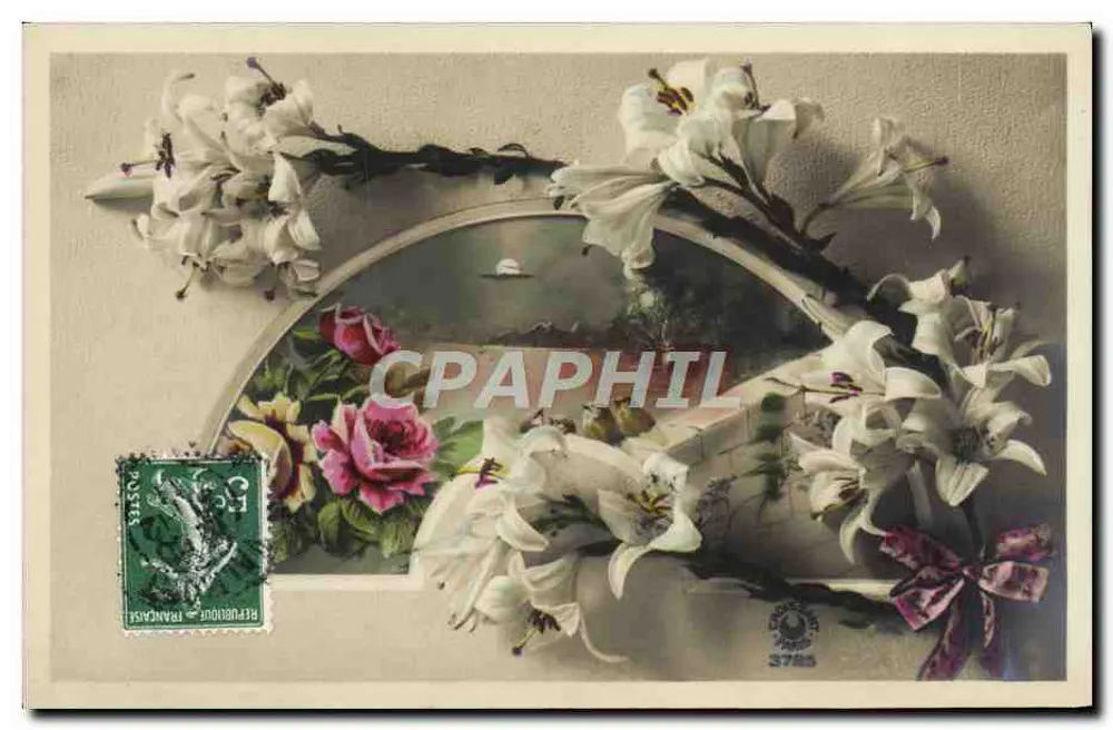 Flores — lírios brancos e rosas — editor C. P. A. n° 3785 - Frente