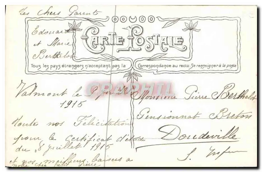 Mulher com avental e chapéu — com violetas e flores amarelas — Gast VIE Fot. n°3820 - Verso
