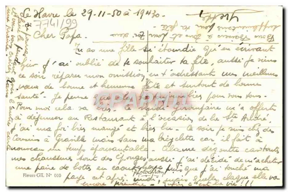 Arranjo de flores e espigas de trigo — Boa Festa — Fleurs-GIL N° 010 - Verso